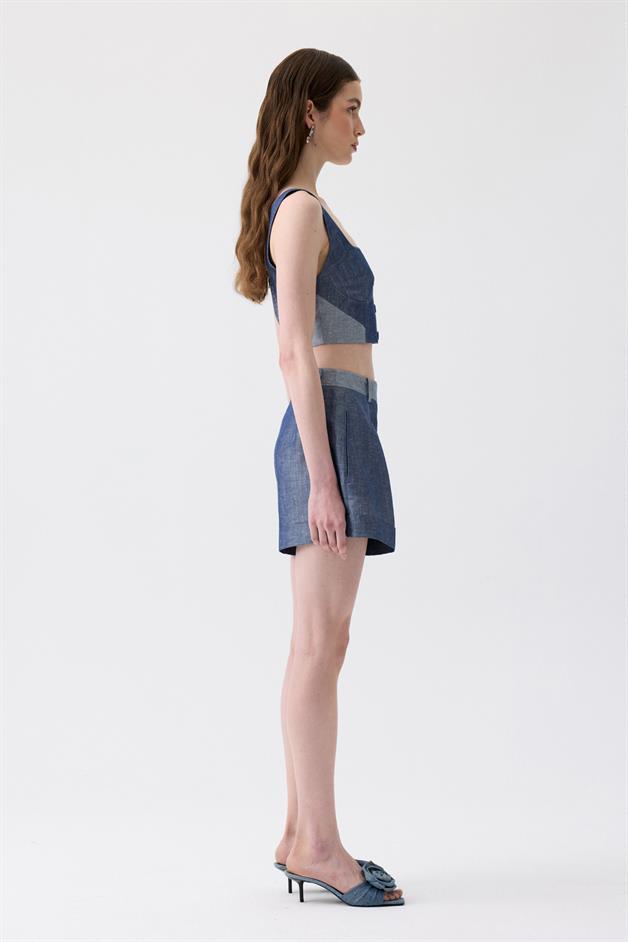 Thick Strap Square Neck Navy Blue Bustier