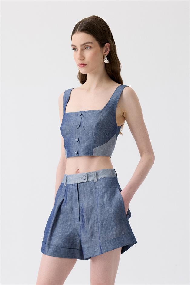 Thick Strap Square Neck Navy Blue Bustier