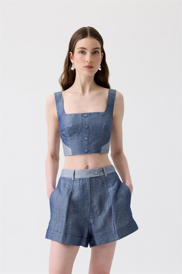 Thick Strap Square Neck Navy Blue Bustier