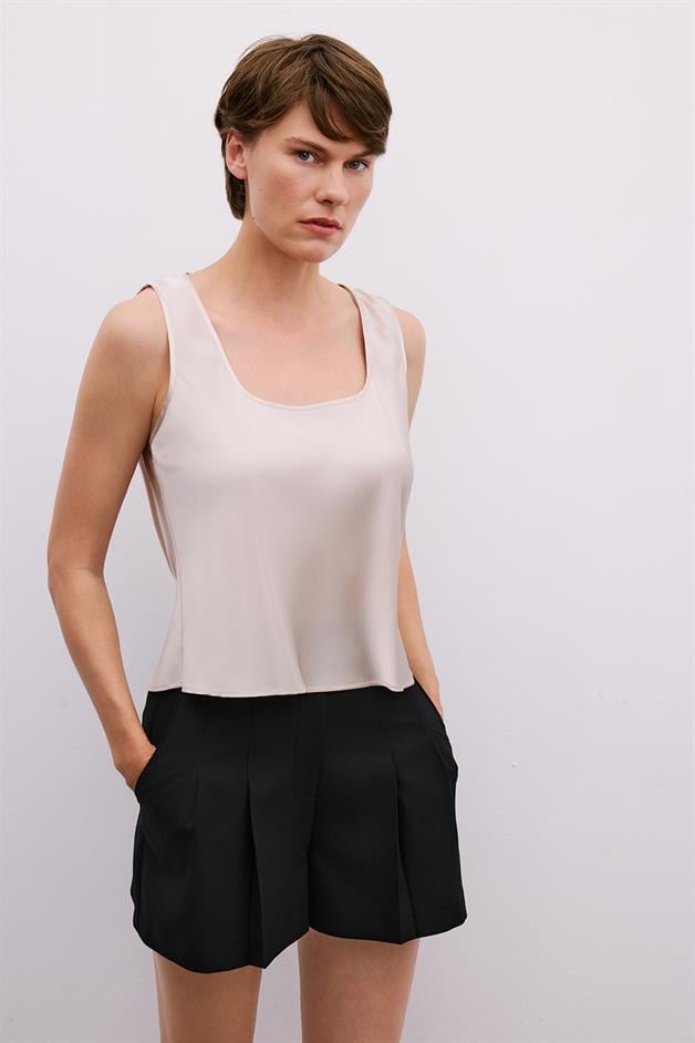 Thick Strap Square Neck Powder Blouse