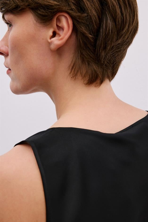 Thick Strap Square Neck Black Blouse
