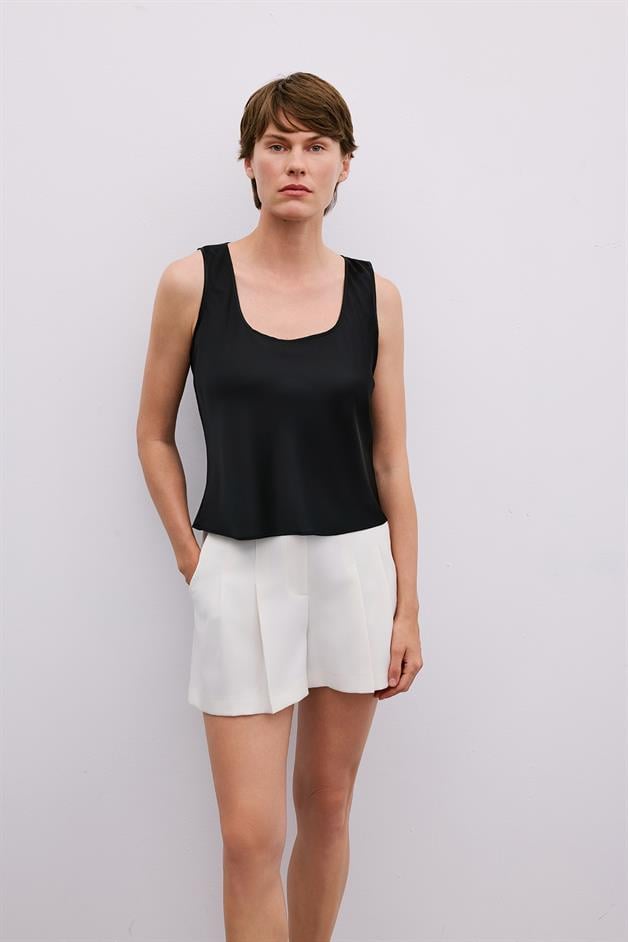 Thick Strap Square Neck Black Blouse