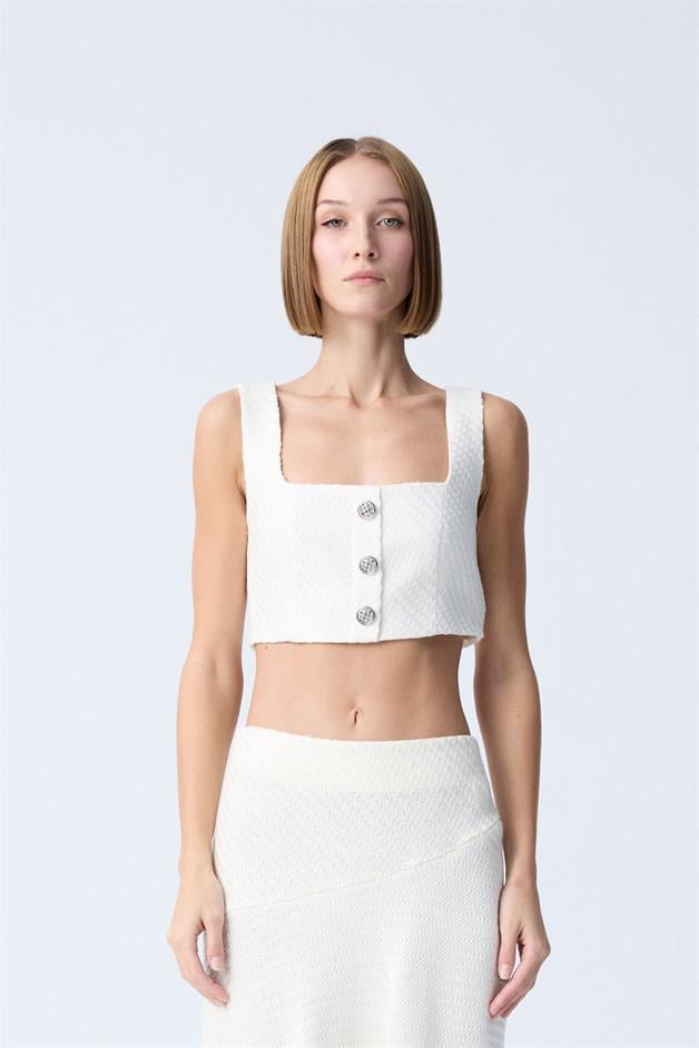 Kare Yaka Ekru Tüvit Büstiyer