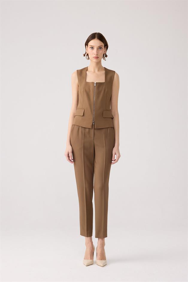 Square Neck Zippered Mink Vest