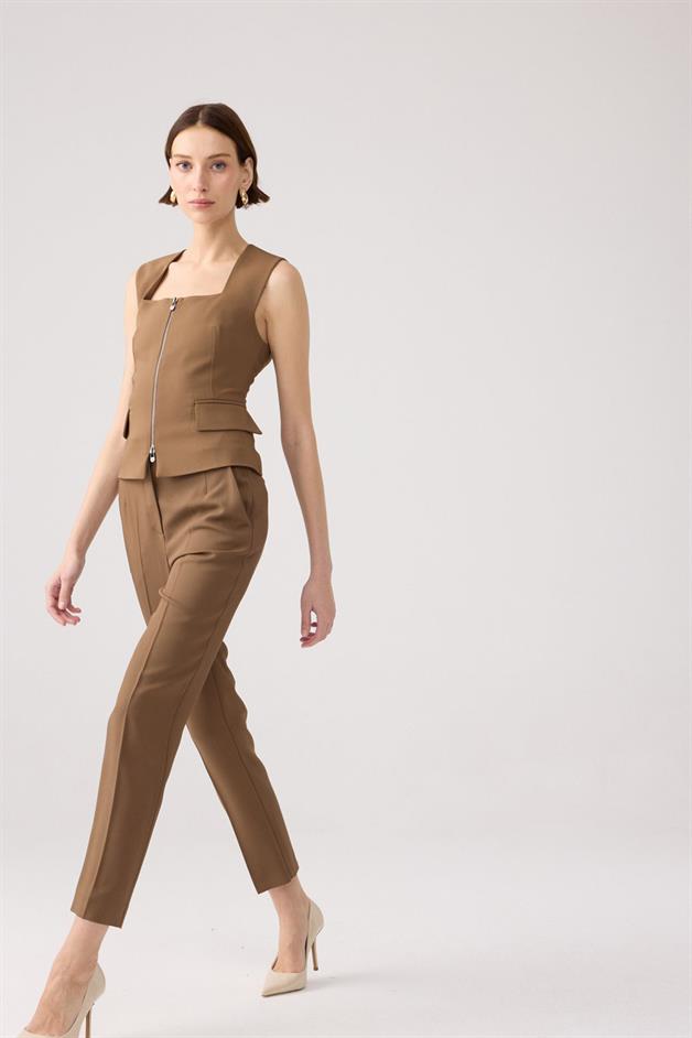 Square Neck Zippered Mink Vest