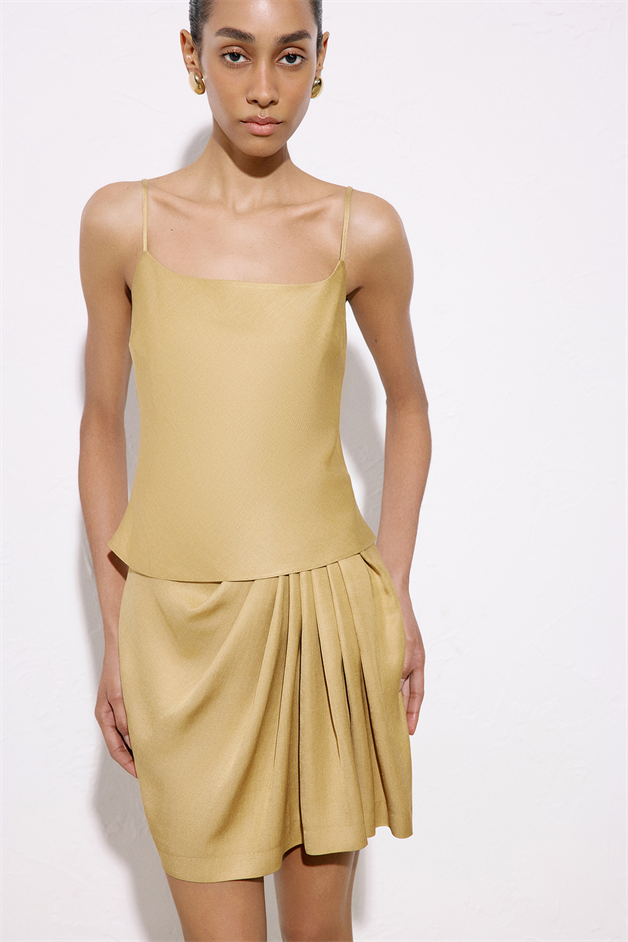 Square Neck Thin Strap Camel Blouse