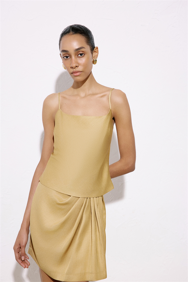 Square Neck Thin Strap Camel Blouse