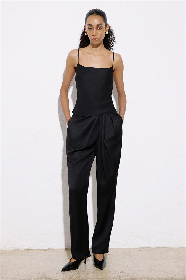 Square Neck Thin Strap Black Blouse