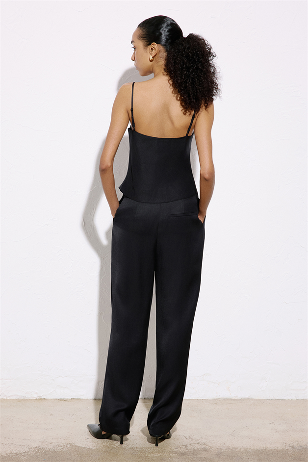 Square Neck Thin Strap Black Blouse