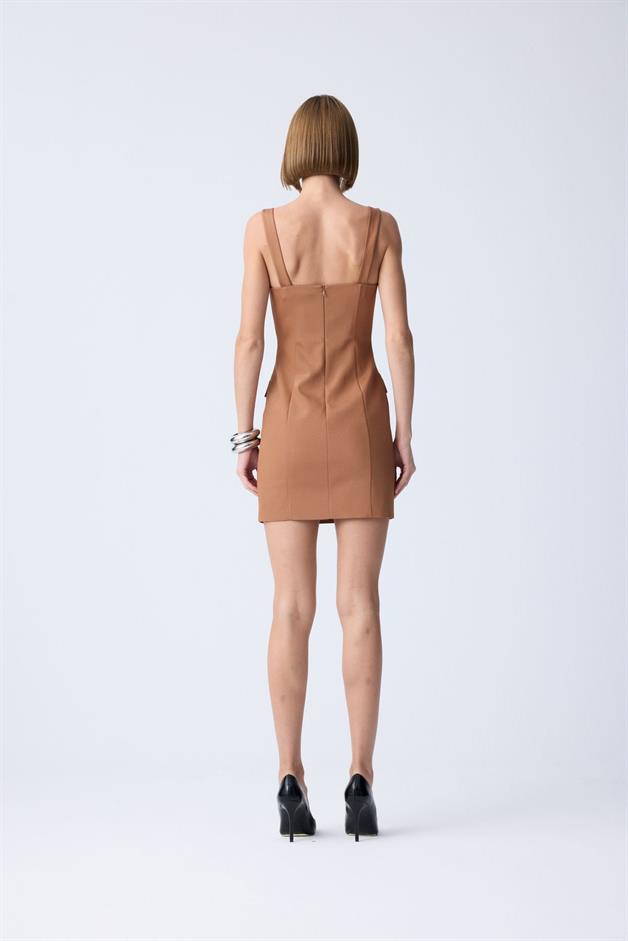 Square Neck Brown Mini Dress