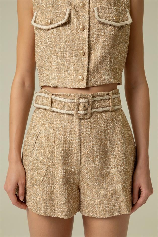 Belt Detail Camel Mini Shorts