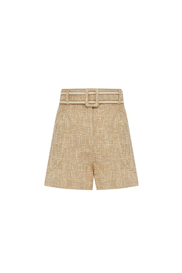Belt Detail Camel Mini Shorts