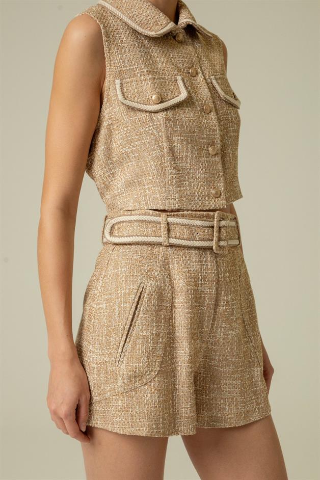 Belt Detail Camel Mini Shorts