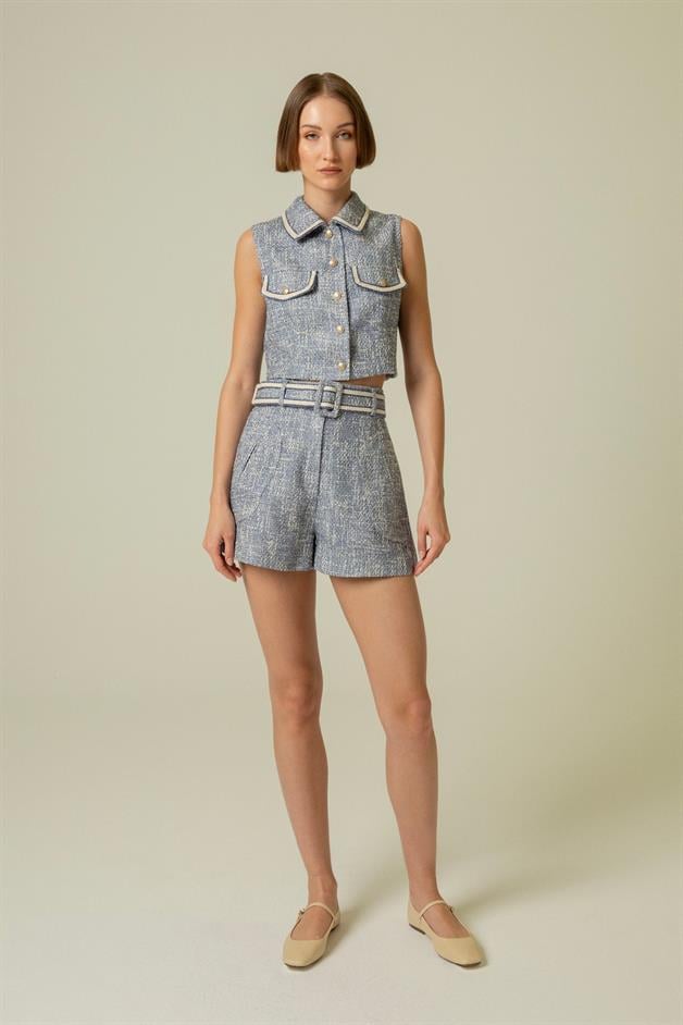 Belt Detail Indigo Mini Shorts