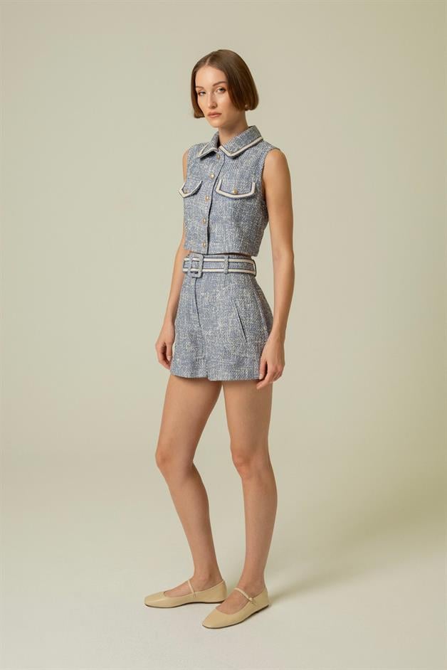 Belt Detail Indigo Mini Shorts