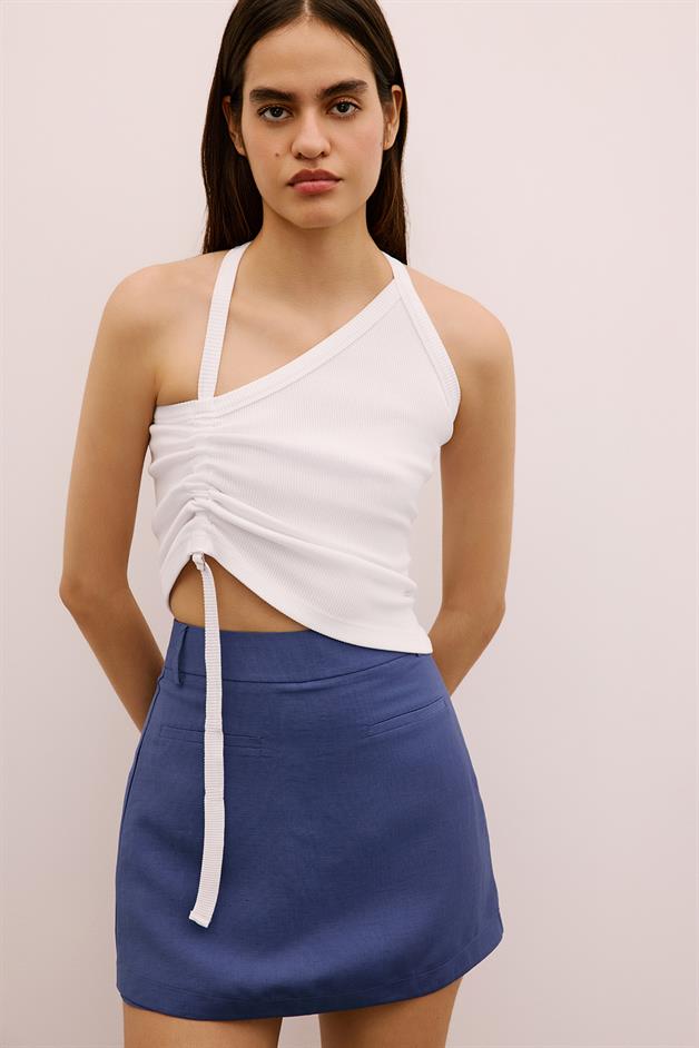 Belted Mini Indigo Shorts Skirt