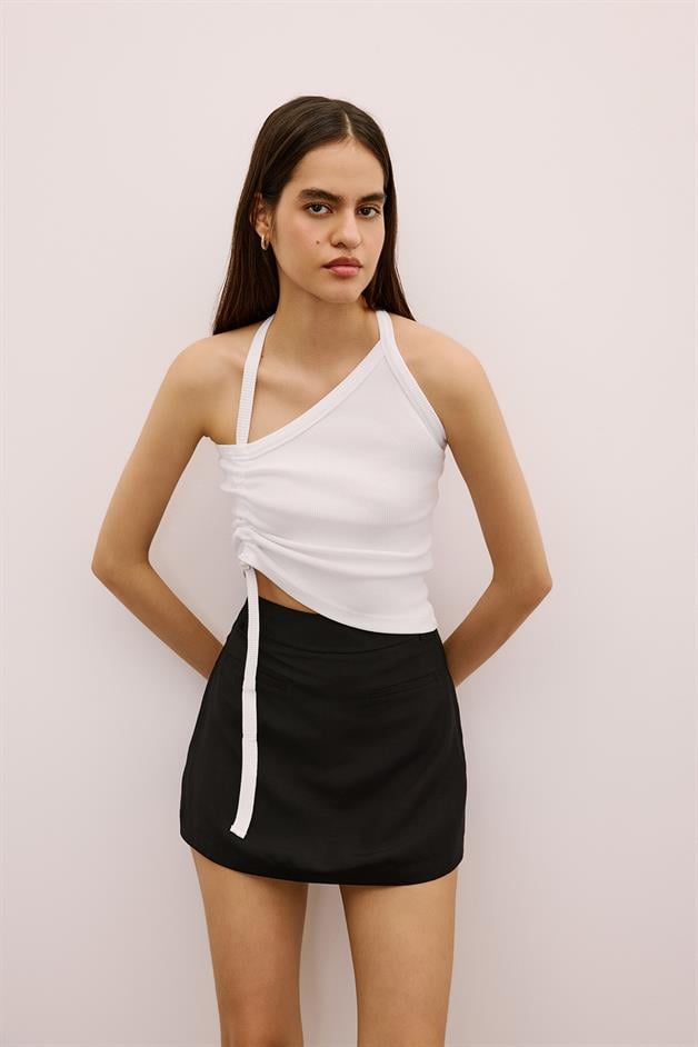 Belted Mini Black Shorts Skirt