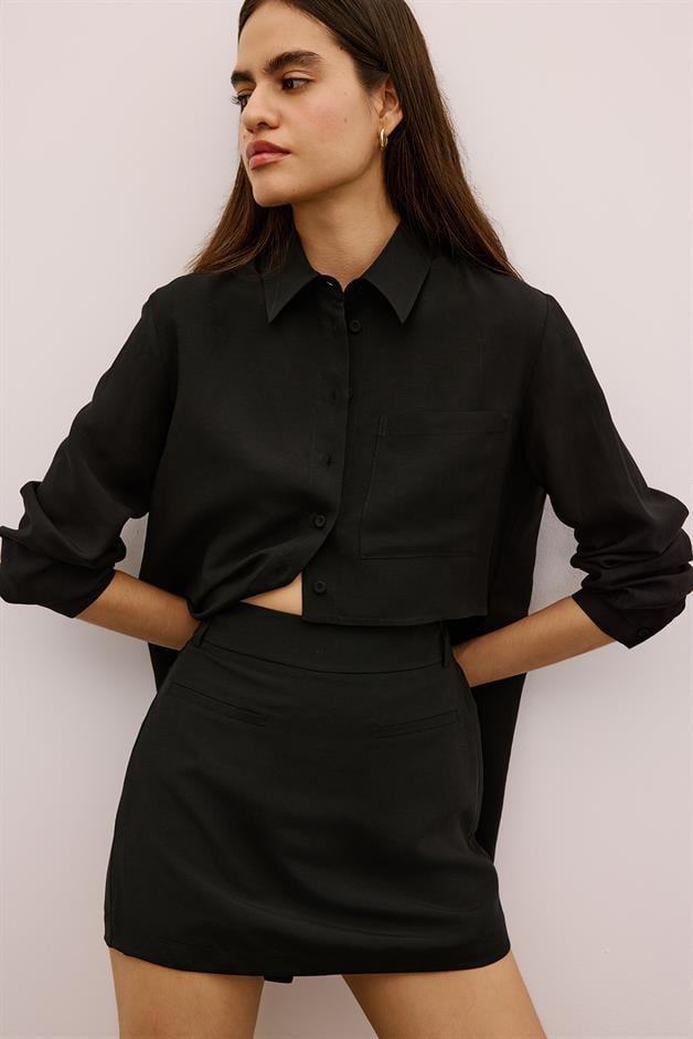 Belted Mini Black Shorts Skirt