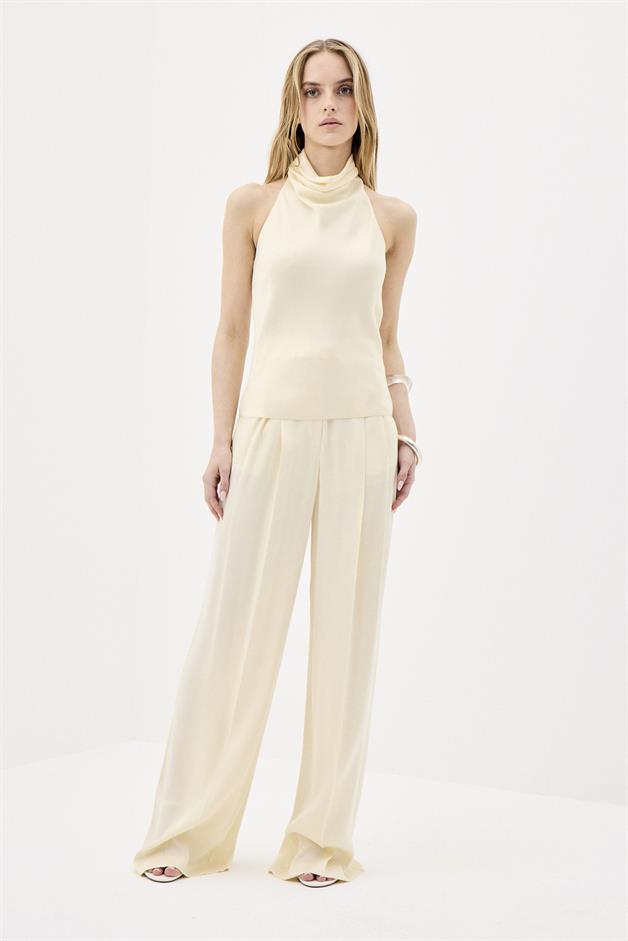 Belted High Waist Wide Leg Beige Pants