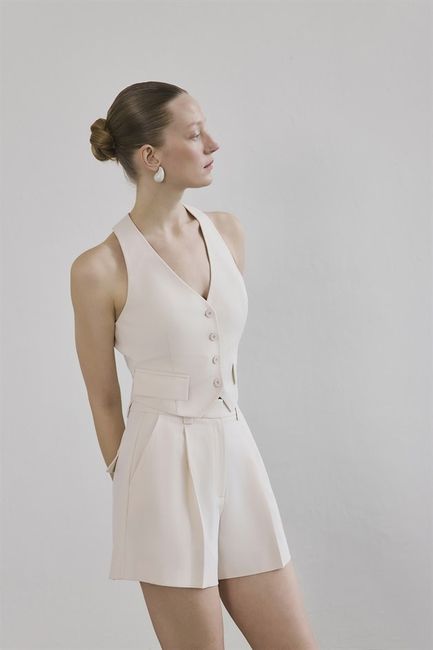 Linen Blend Belted Mini Powder Pink Shorts