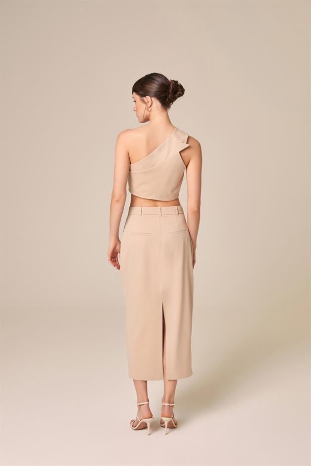Midi-Length Classic Beige Skirt