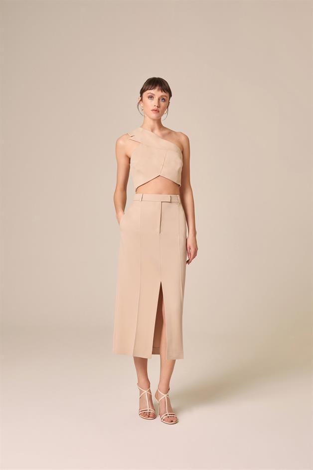 Midi-Length Classic Beige Skirt