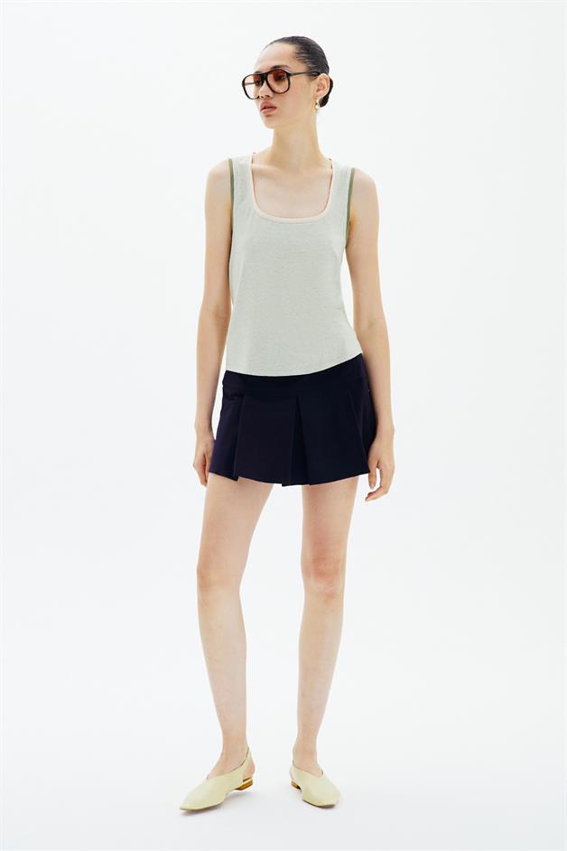 Kontrast Biyeli Mint Basic Bluz