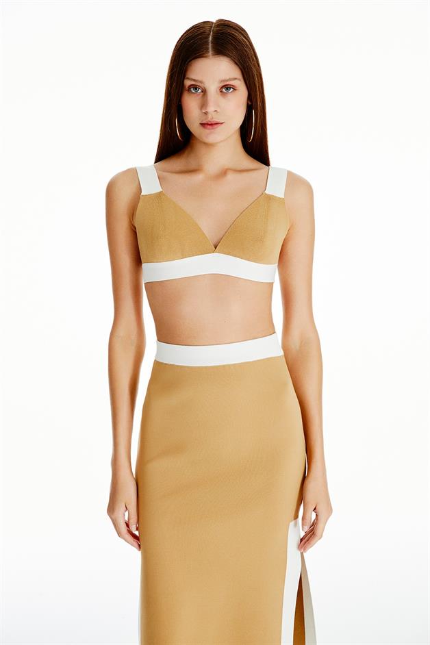 Kontrast Camel Triko Büstiyer