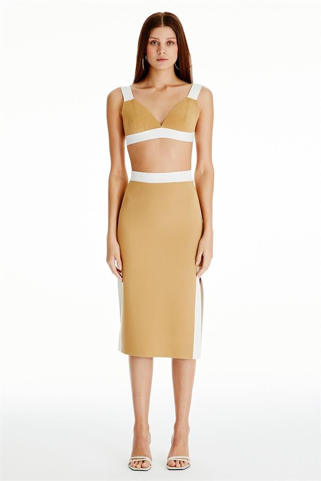 Kontrast Camel Triko Büstiyer