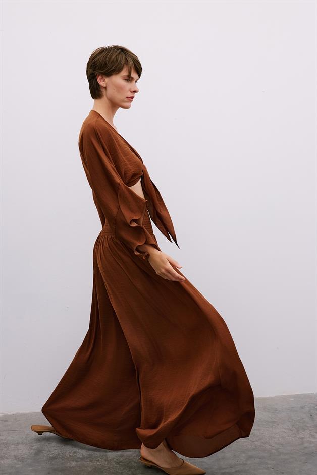 Corset Detail Wide-Leg Brown Trousers