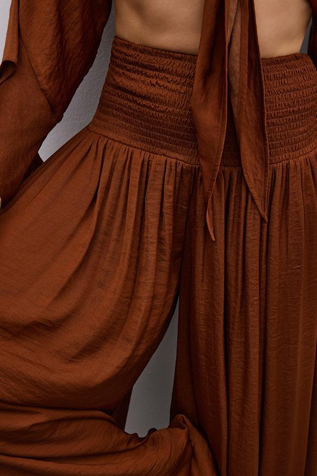 Corset Detail Wide-Leg Brown Trousers
