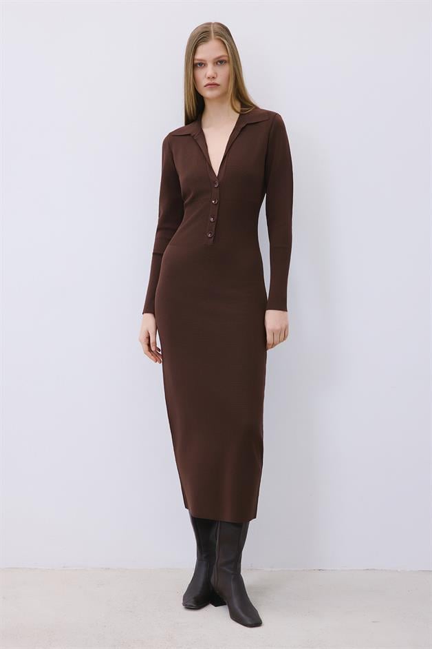 Brown Long Knit Corset Dress