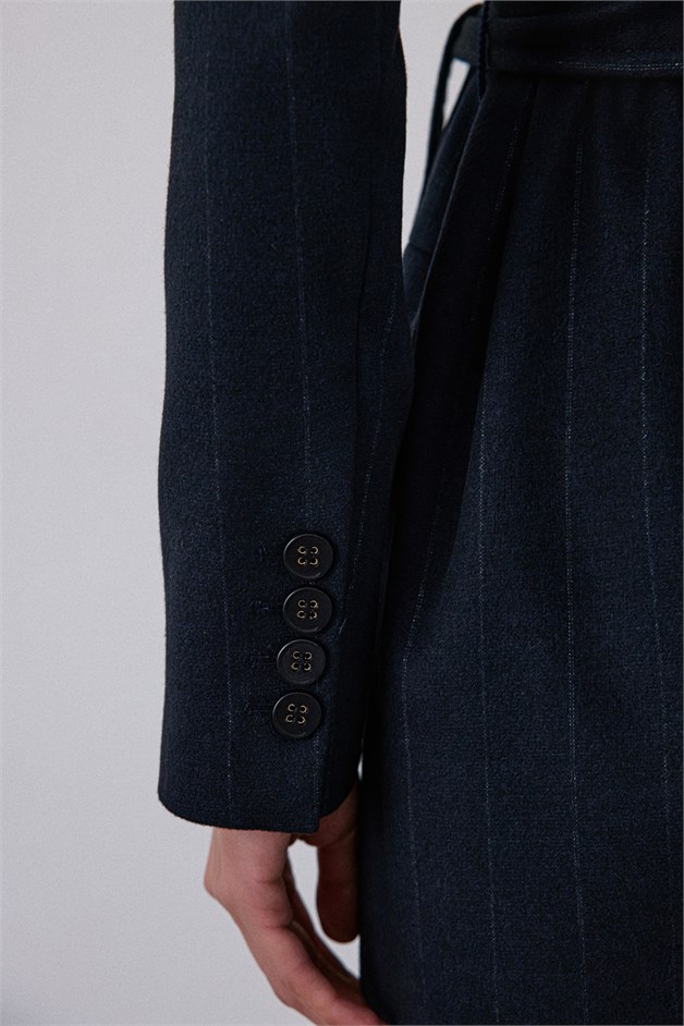 Wrap Lined Striped Navy Blazer