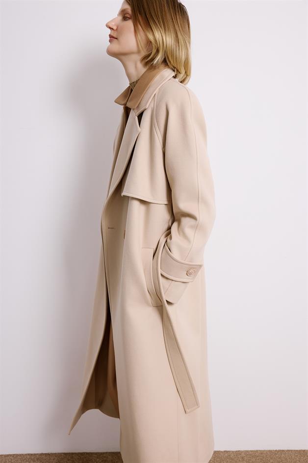 Beige Double-Breasted Long Sleeve Coat