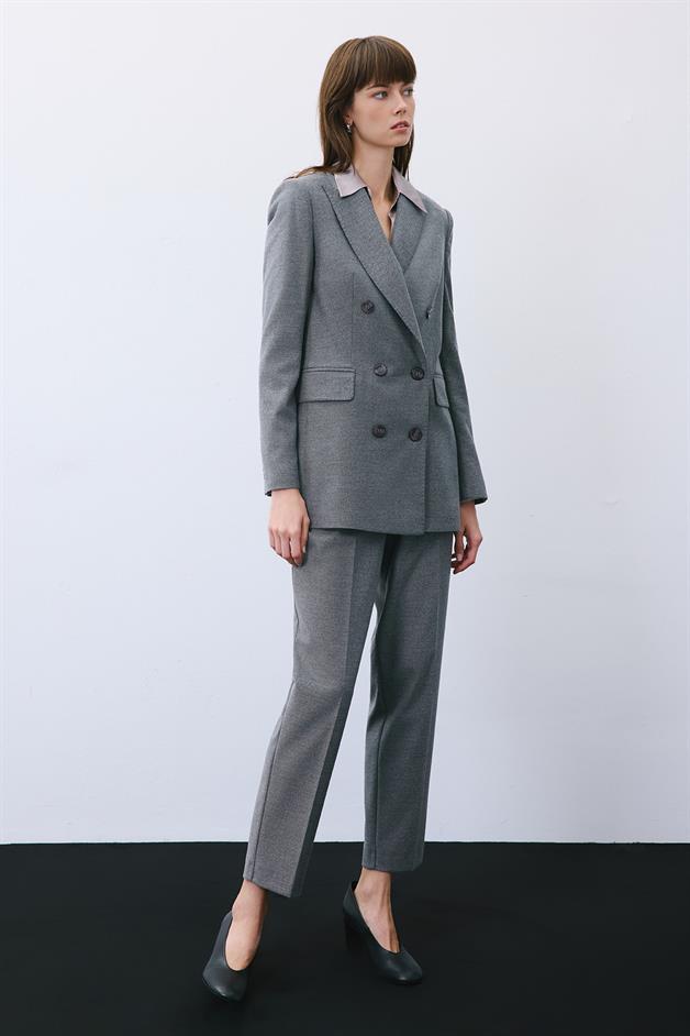 Grey Wool-Blend Double-Breasted Jacket