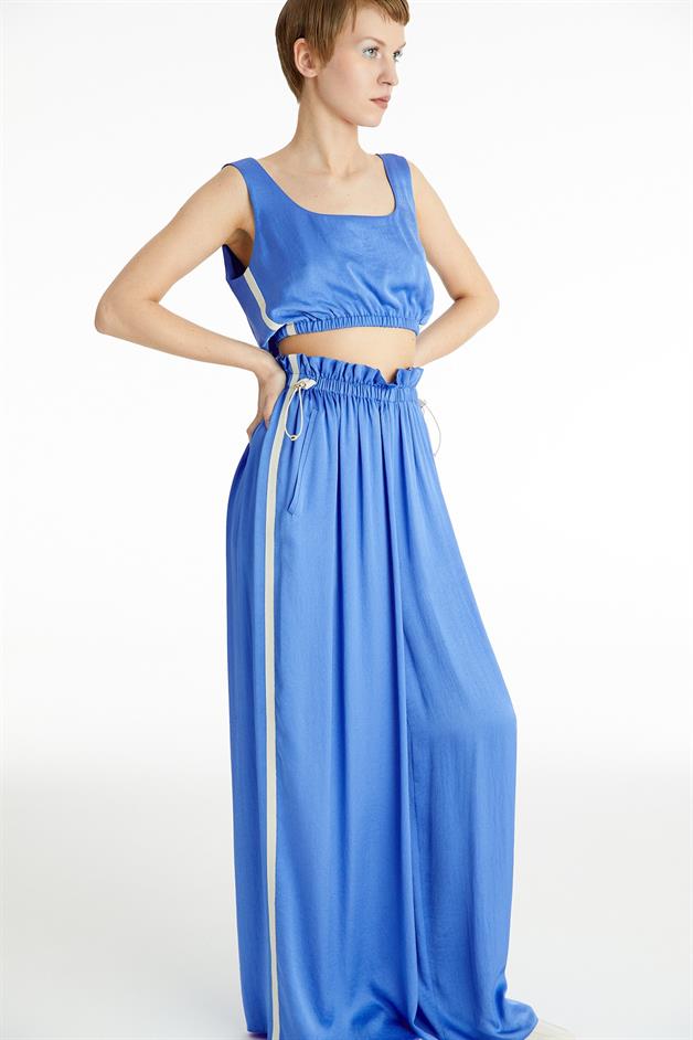 Mavi Saten Crop Top