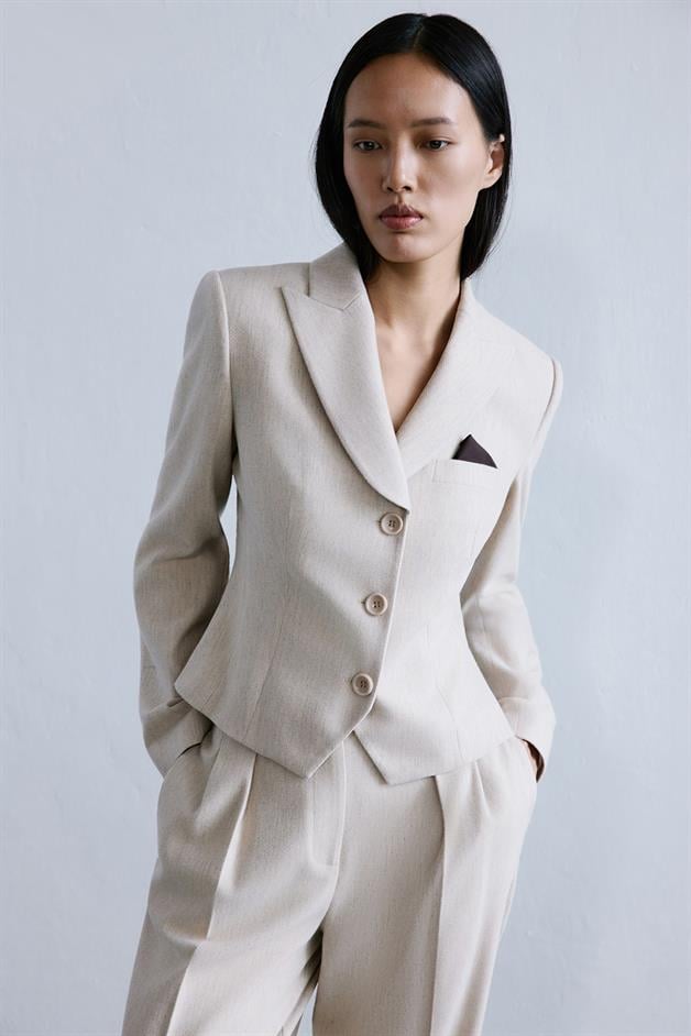 Melange Textured Beige Jacket