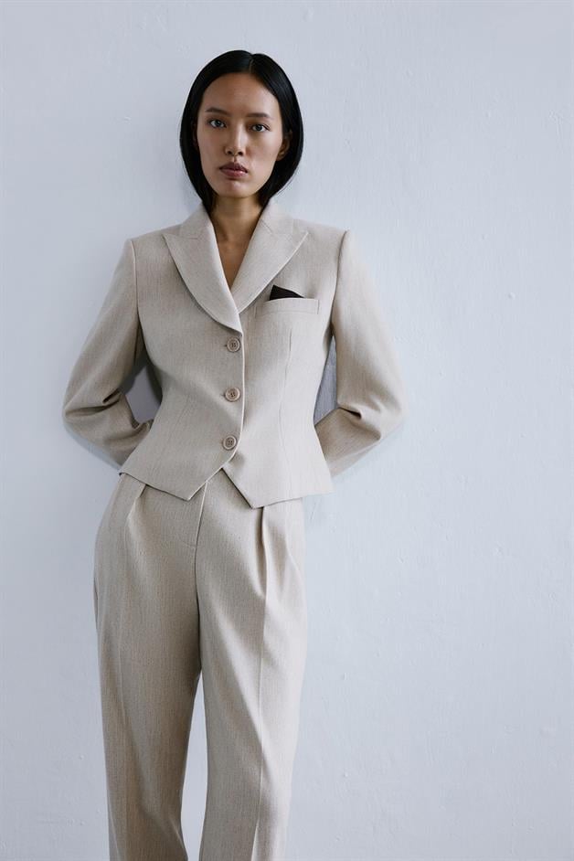 Melange Textured Beige Jacket