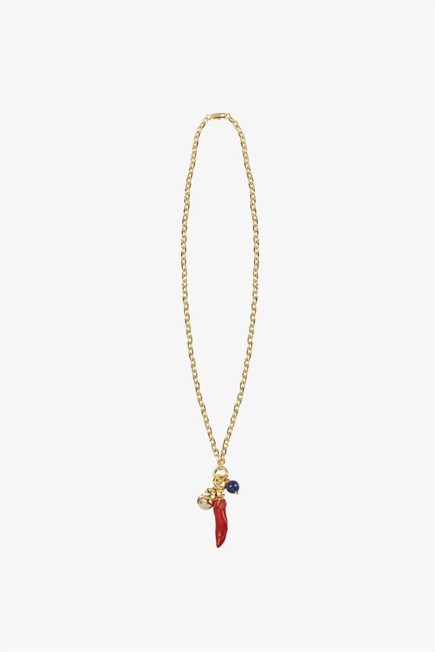 Coral Lapis Stone Detailed Gold Necklace