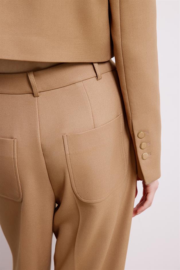 Camel Trousers With Metal Button Detail