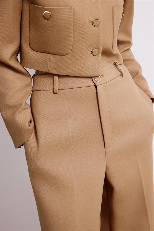 Camel Trousers With Metal Button Detail