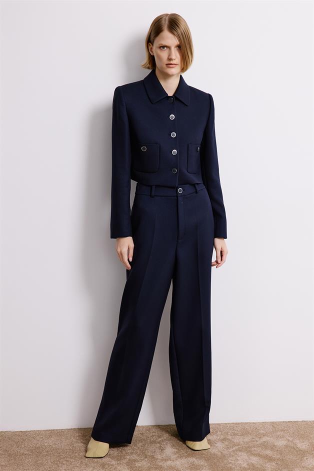 Navy Trousers With Metal Button Detail