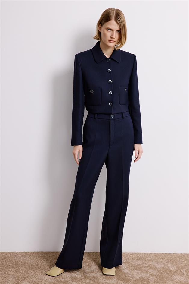 Navy Trousers With Metal Button Detail