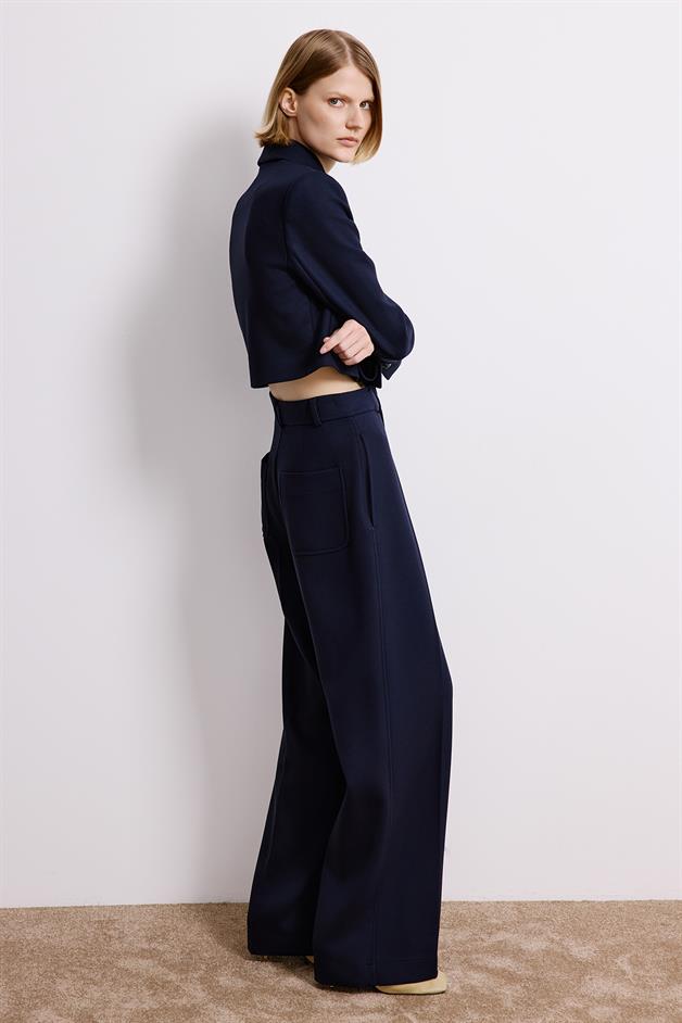 Navy Trousers With Metal Button Detail