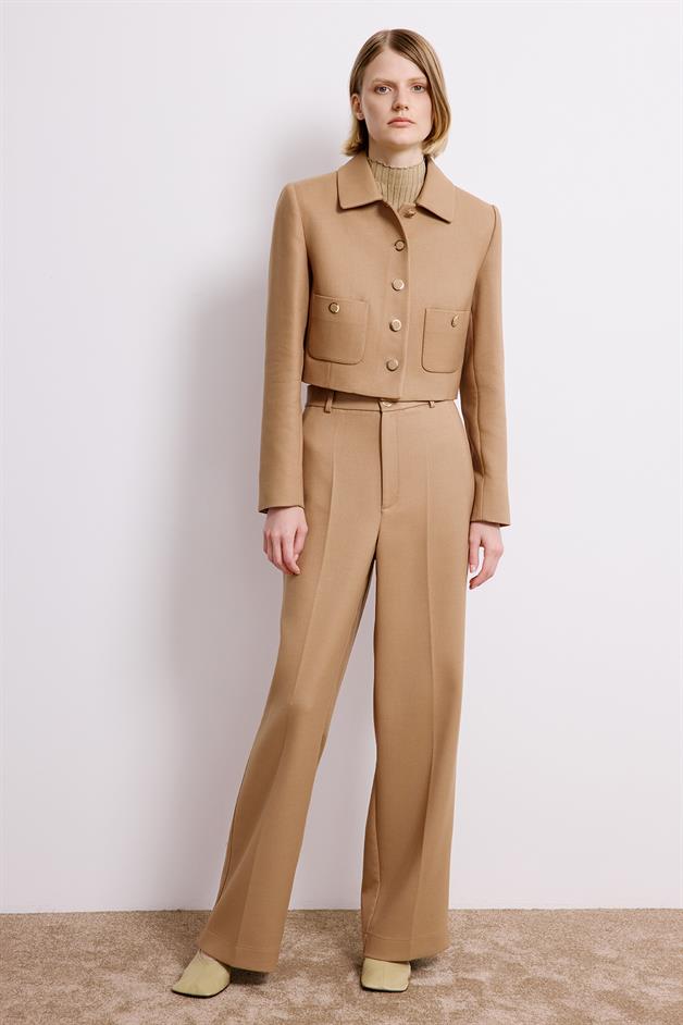 Camel Crop Blazer With Metal Buttons