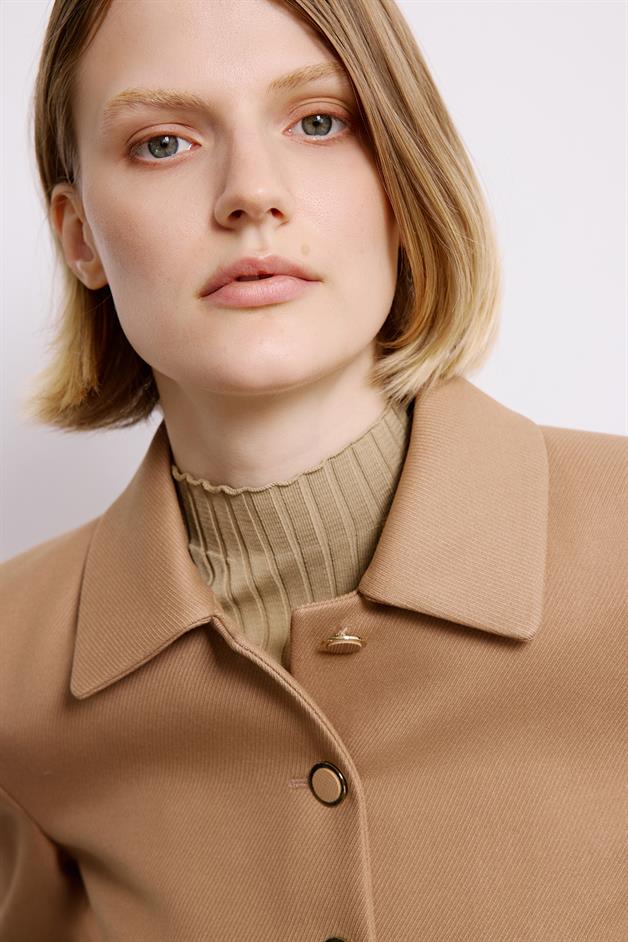 Camel Crop Blazer With Metal Buttons