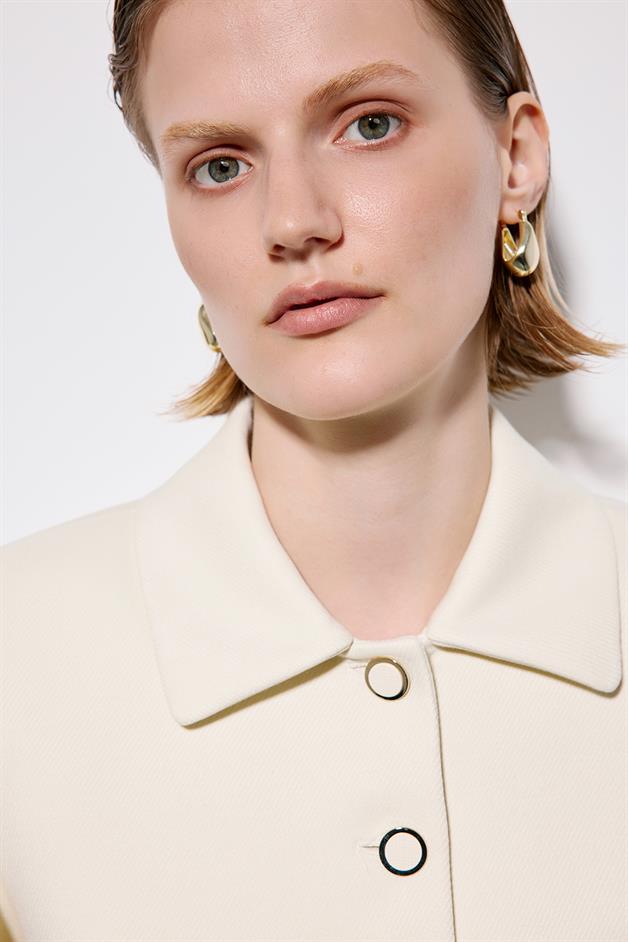 Ecru Crop Blazer With Metal Buttons