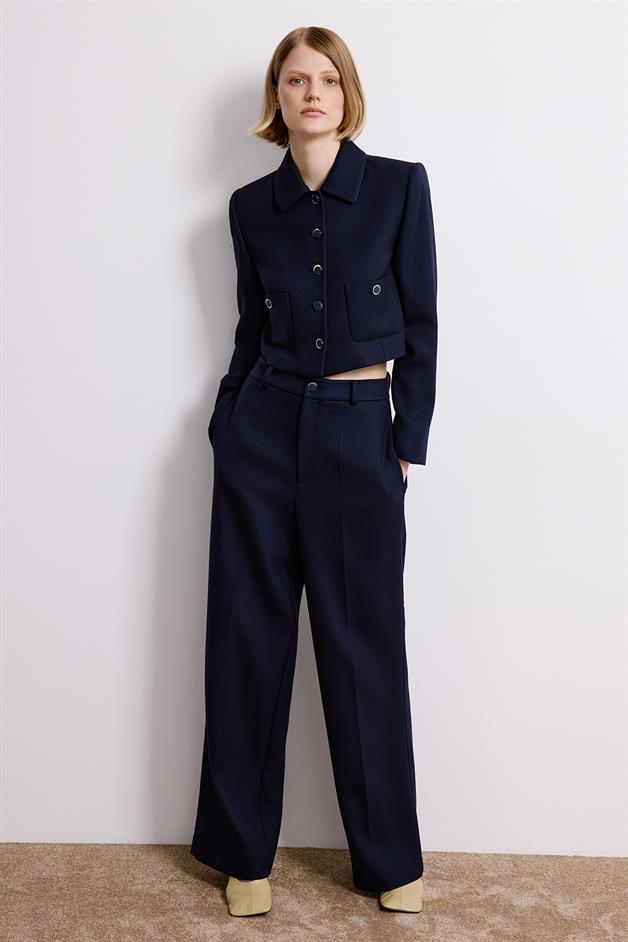 Navy Crop Blazer With Metal Buttons