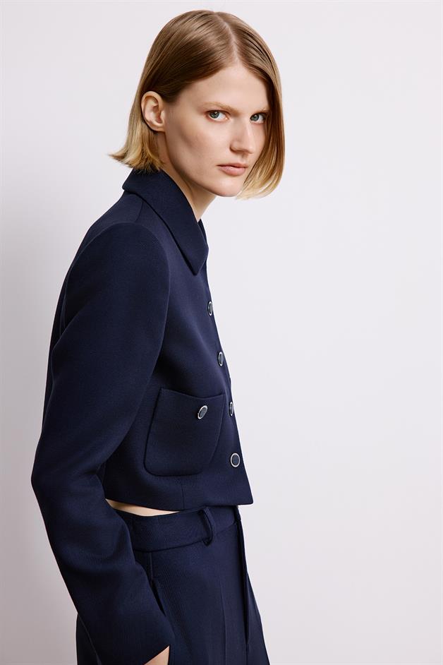 Navy Crop Blazer With Metal Buttons