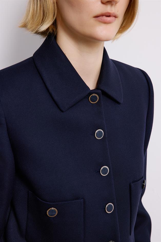 Navy Crop Blazer With Metal Buttons